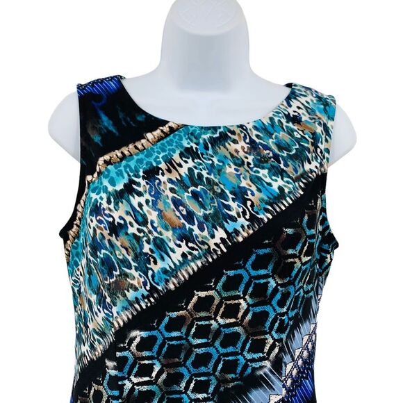 Connected Apparel Watercolor Blue Turquoise Geometric Design Sheath Dress - Picture 5 of 12